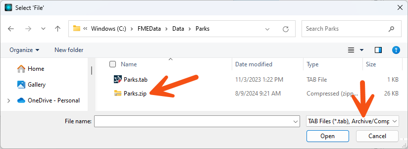 File browser includes archive formats